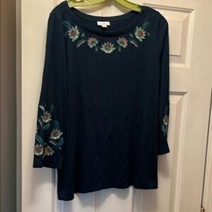 Embroidered Dark Aqua Women's Top. J Jill. Size large